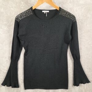 Villa Milano Wool Blend‎ Black Knit Blouse Flared Sleeves Size M